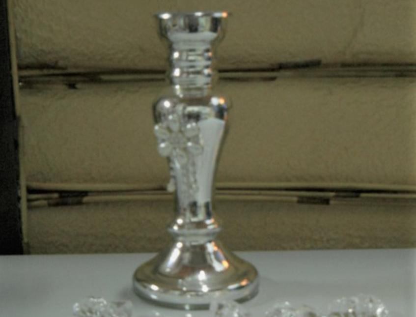 Candelabro in vetro argentato  - Sconti per Fioristi e Aziende - Con perle in 2 misure