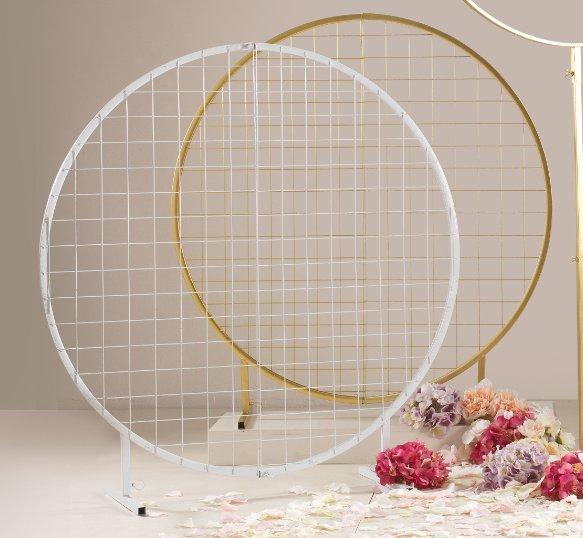 Cerchio dm. 120 con griglia  - Sconti per Fioristi e Aziende . - Bianco e Oro