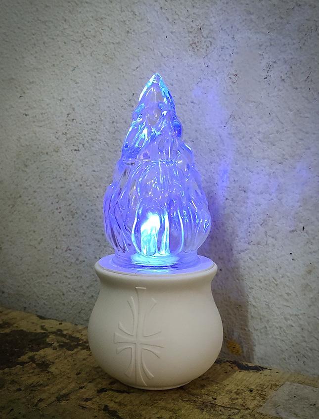Lumino fiamma in vetro H 18 cm luce tremolante Rosso/Bianco/Blu durata 365 giorni - Sconti per Fioristi e Aziende