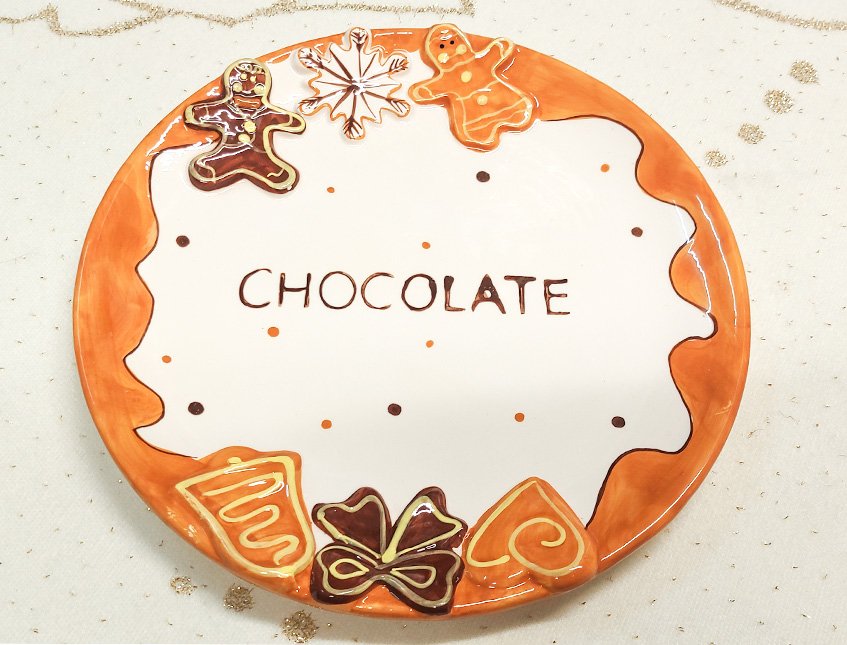 Piatto Porta Torta Chocolate - Sconti per Fioristi e Aziende - Dm. 28 cm. In ceramica