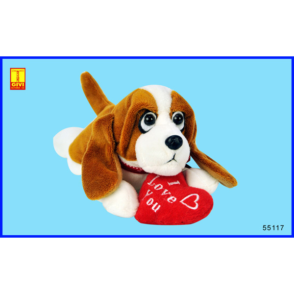 Peluches Cagnolino cm.20 H 12 con cuore Articolo per S. Valentino - Sconti per Fioristi e Aziende .