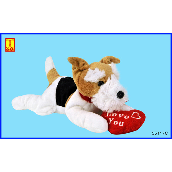 Peluches Cagnolino cm.20 H 12 con cuore Articolo per S. Valentino - Sconti per Fioristi e Aziende .