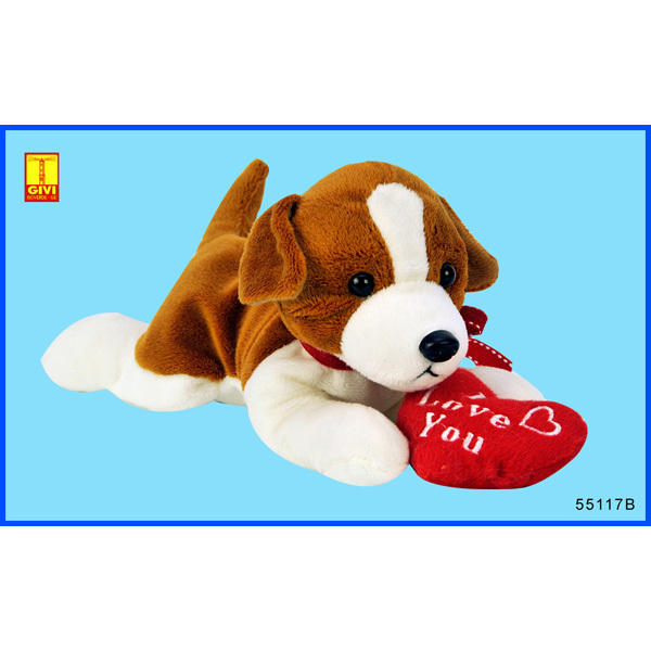 Peluches Cagnolino cm.20 H 12 con cuore Articolo per S. Valentino - Sconti per Fioristi e Aziende .