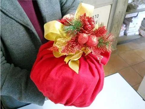 Porta Panettone in cotone cm. 45 x 45 - Sconti per Fioristi e Aziende - con tirante e decoro
