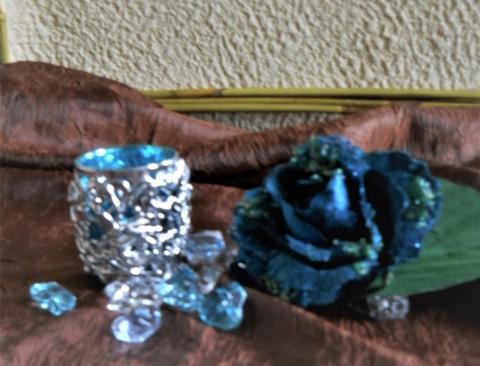 Vasi in vetro H 20 e H 7 - Sconti per Fioristi e Aziende - turchese decoro argento