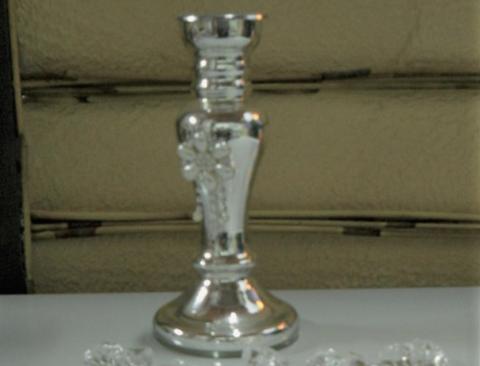 Candelabro in vetro argentato  - Sconti per Fioristi e Aziende - Con perle in 2 misure