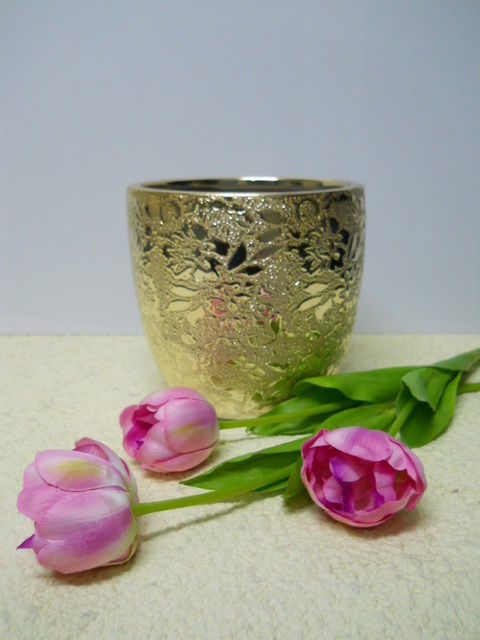 Cachepot Nefertiti Oro -  Sconti per Fioristi e Aziende - H 19 dm. 21 - H 16 dm. 18