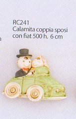 Coppia di sposi in auto - Sconti per Fioristi e Aziende - con calamita in 2 misure