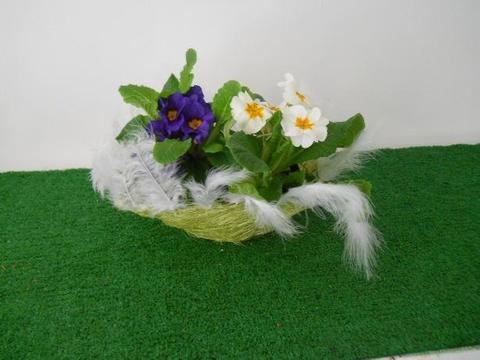 Cesto Sisal bordato da piume  - Sconti per Fioristi e Aziende  - cm. 22 x 16 H 8