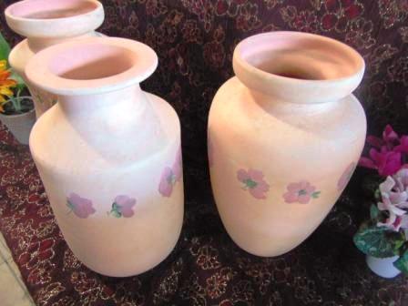 Vaso Ceramica H 30 Rosa Decorato - Sconti per Fioristi e Aziende - in 3 modell
