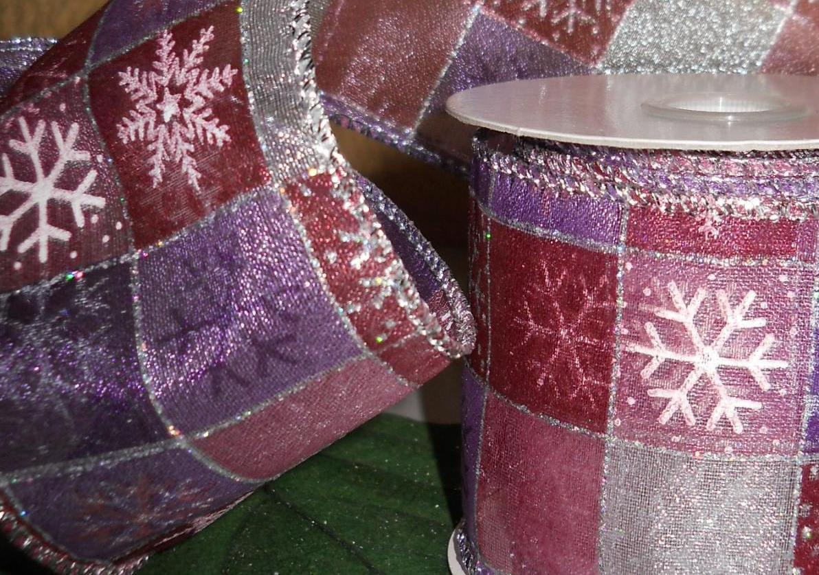 Nastro Fiocchi di Neve H 40   - Sconti per Fioristi e Aziende - Organza Glitterata da mt. 10