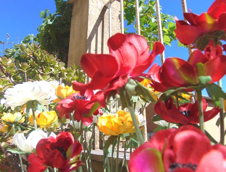 Anemoni spray x 2 H 56 in poliestere - Sconti per Fioristi e Aziende .