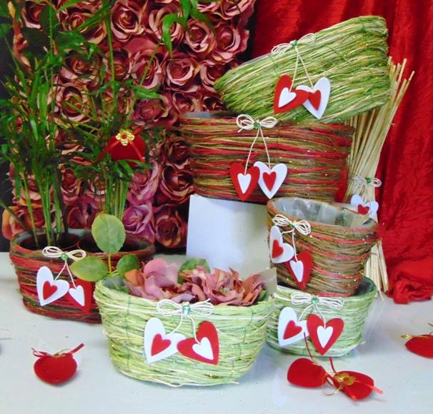 Cesti sea grass x 3 Ovali Rosso e Verde - Sconti per Fioristi e Aziende