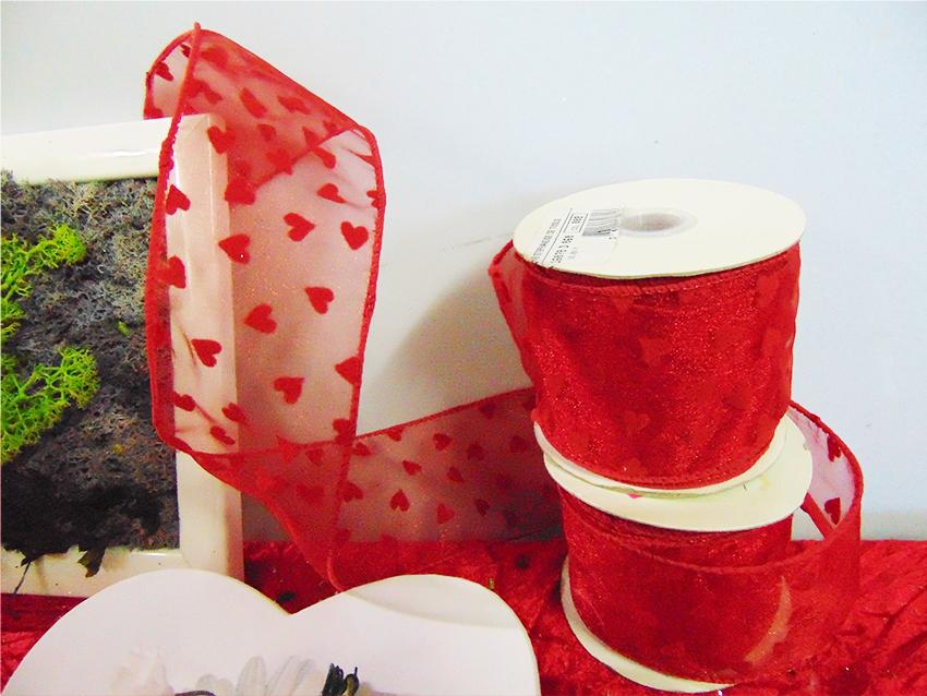 Nastro Organza Cuori Rosso H 60 - Sconti per Fioristi e Aziende