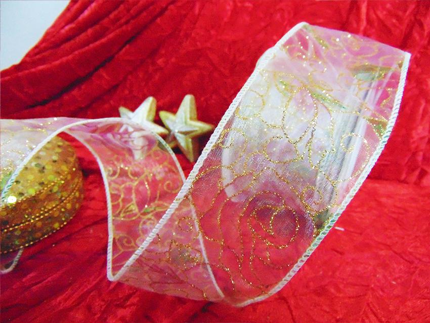 Nastro Organza glitter oro  - Sconti per Fioristi e Aziende - Rotolo H 60 da 25 Yds