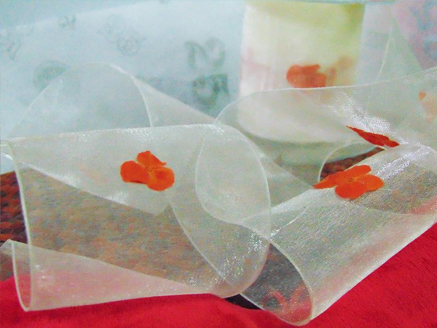 Nastro Voile di seta H 70  - Sconti per Fioristi e Aziende - con ortensia naturale dry