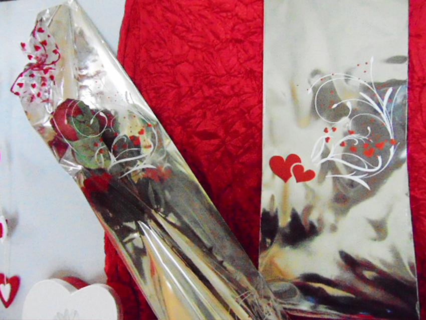 Busta per rose H 16 x 100 - Confezione da 100 buste - Stampa cuori + f/Argento