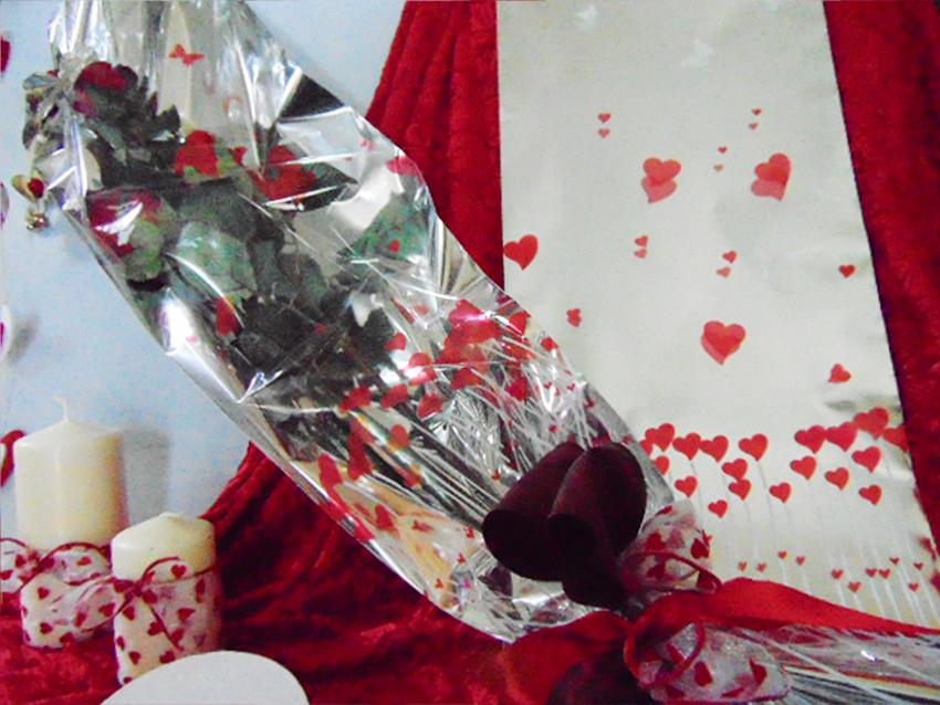 Buste per rose H 25 x 100 - Confezione da 100 buste - Stampa cuori + F/Argento