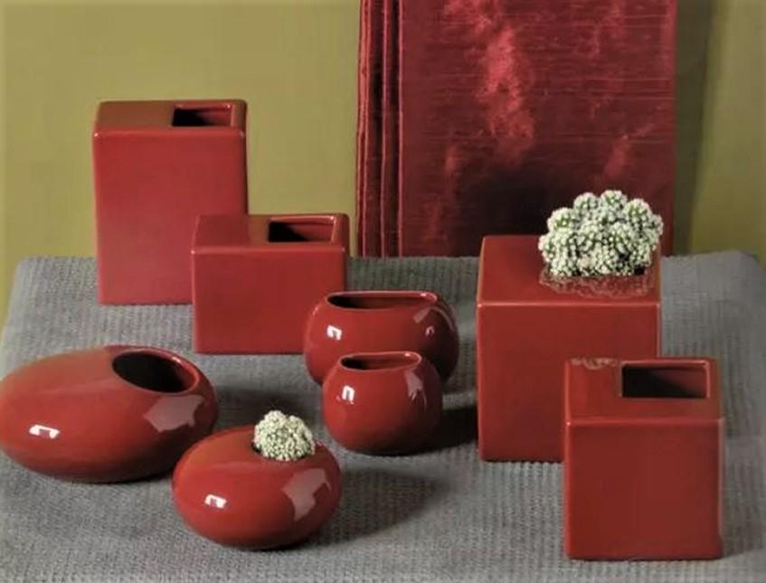 Vasetti rettangolari in ceramica GAV corallo H 12.5 - H 8 - Sconti per Fioristi e Aziende