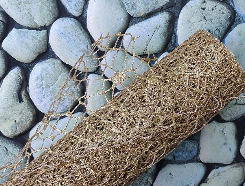 Spidernet Glitter H 50 x 5 yds - Sconti per Fioristi e Aziende - Polycotton Red-Gold-Silver