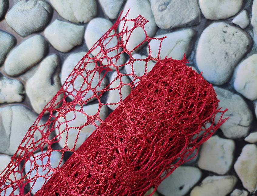 Spidernet Glitter H 50 x 5 yds - Sconti per Fioristi e Aziende - Polycotton Red-Gold-Silver