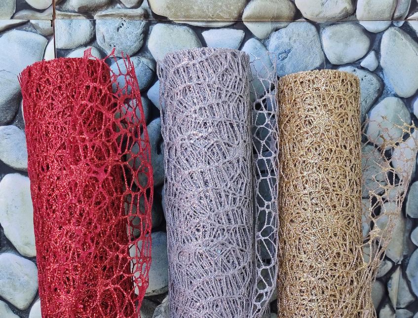 Spidernet Glitter H 50 x 5 yds - Sconti per Fioristi e Aziende - Polycotton Red-Gold-Silver