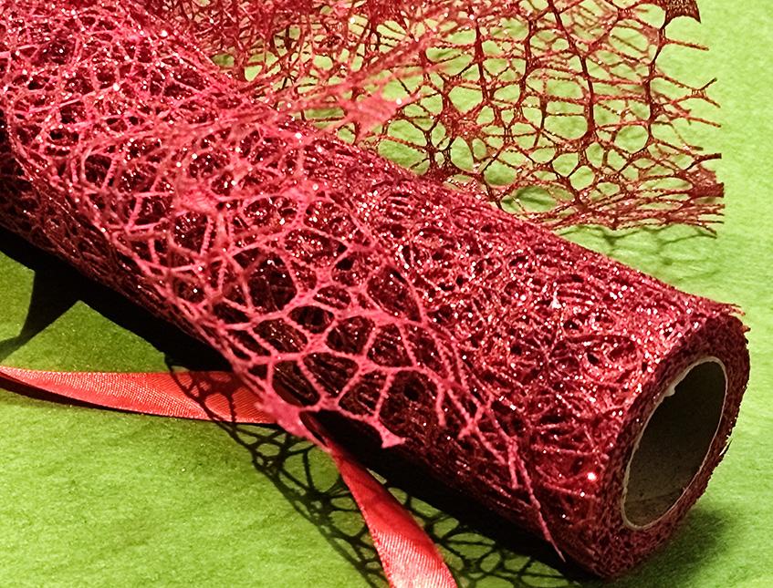 Spidernet Glitter H 50 x 5 yds - Sconti per Fioristi e Aziende - Polycotton Red-Gold-Silver