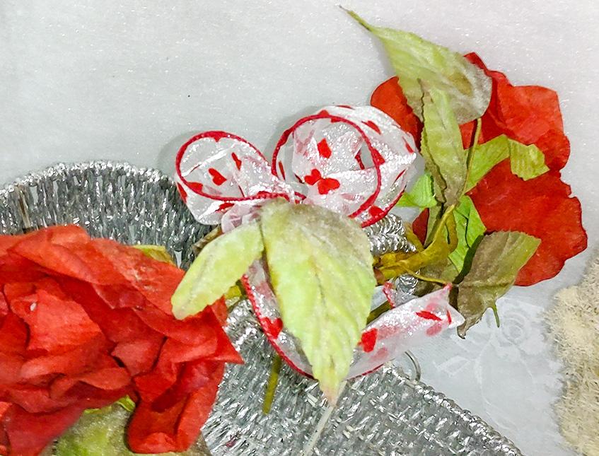 Cesto Argento rose rosse  - Sconti per Fioristi e Aziende - cm.31x17 H 2 c/manici1