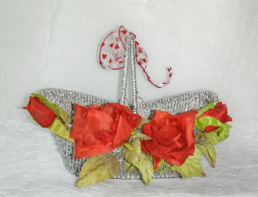 Cesto Argento rose rosse  - Sconti per Fioristi e Aziende - cm.31x17 H 2 c/manici1