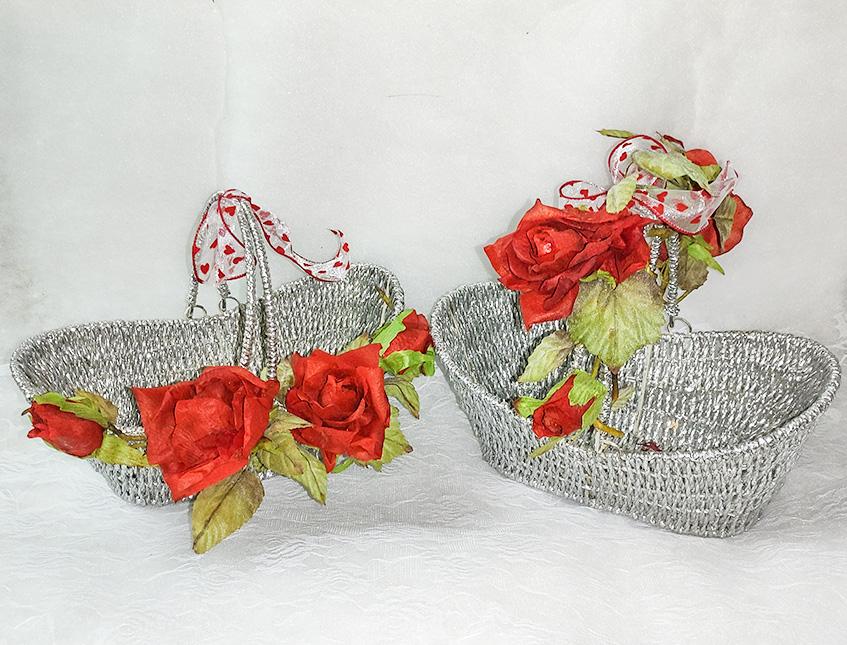 Cesto Argento rose rosse  - Sconti per Fioristi e Aziende - cm.31x17 H 2 c/manici1