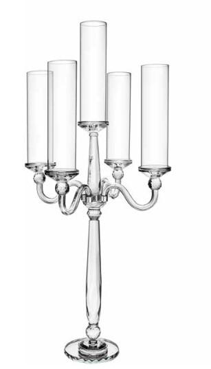 Candelabro in vetro a 5 fuochi - Sconti per Fioristi e Aziende . - H 105 con parafiamma