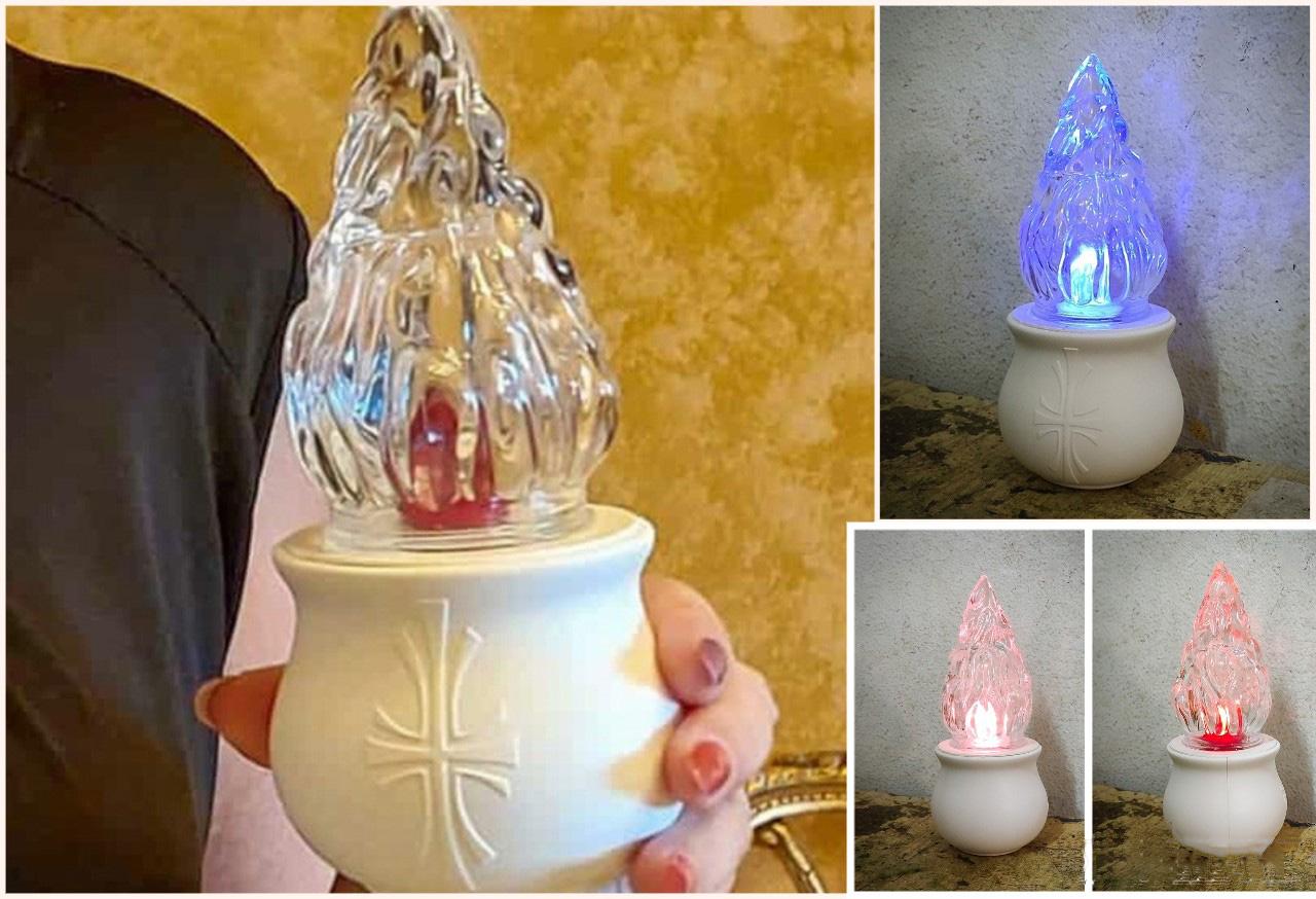 Lumino fiamma in vetro H 18 cm luce fissa Rosso/Bianco/Blu durata 365 giorni - Sconti per Fioristi e Aziende