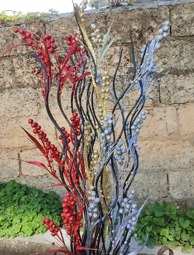 Ramo Spiral x 5 con bacche e foglie  - Sconti per fioristi e Aziende - H 170 Glitterati