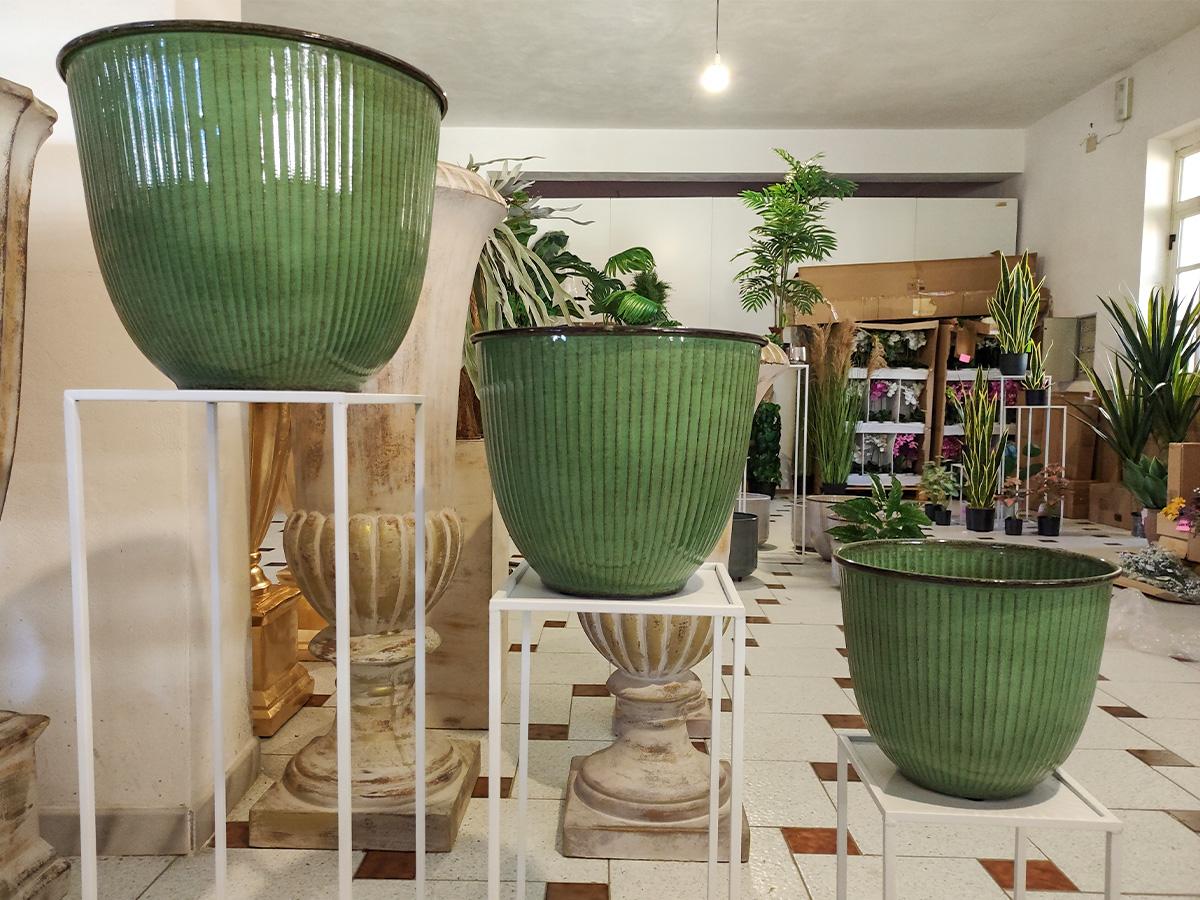 Cashpot Rigato Verde Bosco - Sconti per Fioristi e Aziende - H 23/D28 - H 27/ D32 - H 32/D37