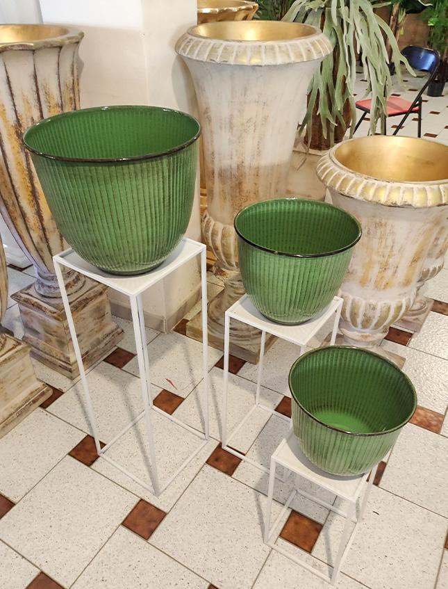 Cashpot Rigato Verde Bosco - Sconti per Fioristi e Aziende - H 23/D28 - H 27/ D32 - H 32/D37