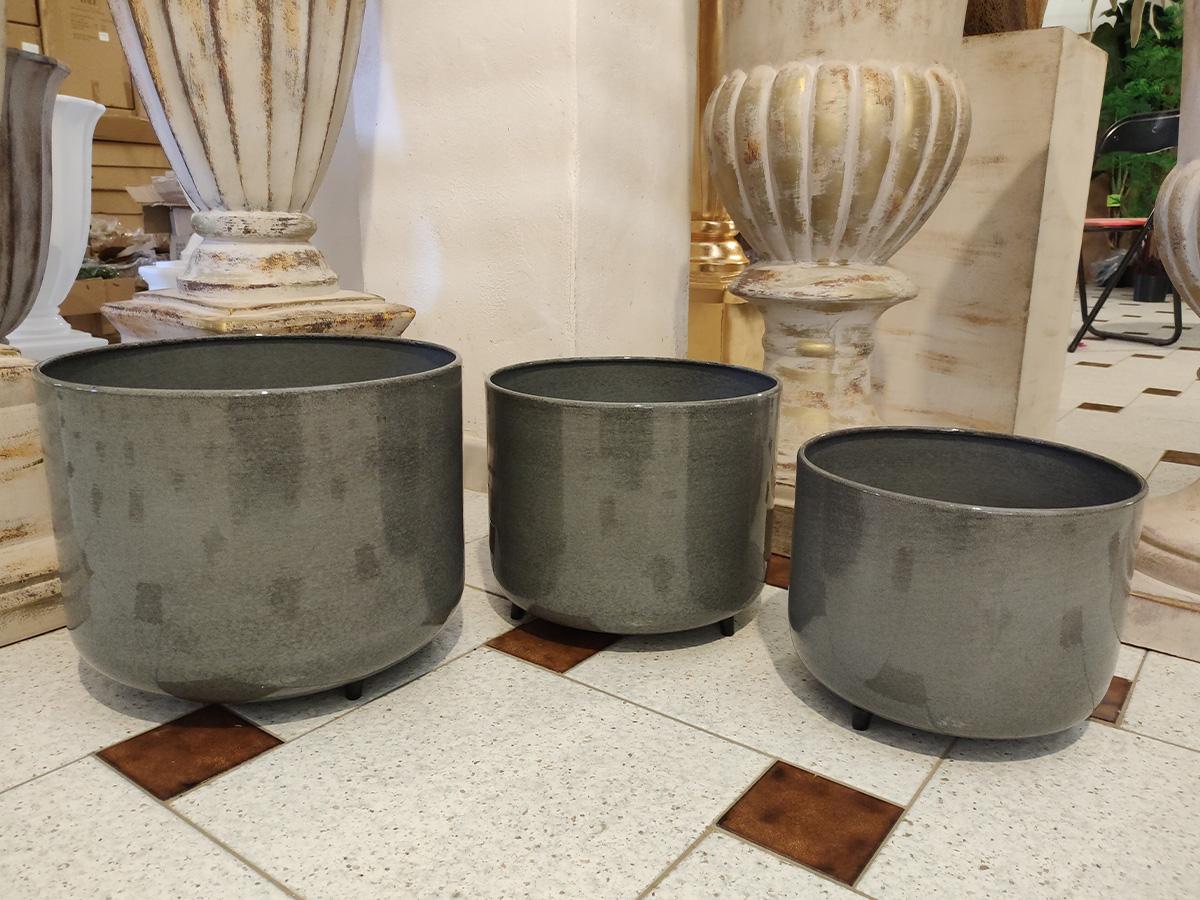 Cashpot Grigio Antracite  H 27 - Sconti per Fioristi e Aziende - Effetto Pietra con piedini
