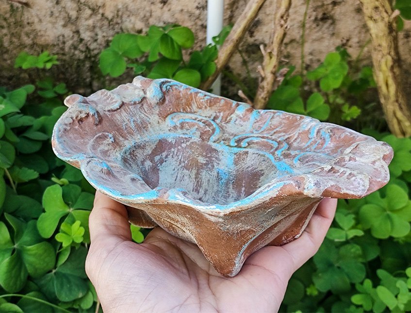 Vaso ovalina in terracotta ondulata -  Sconto per Fioristi e Aziende - H 7 L 21x15