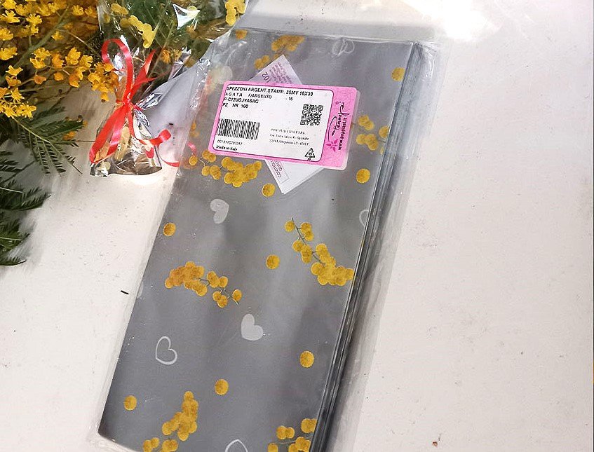 Busta per mimosa cm.15x30   - Sconti per Fioristi e Aziende - Fondo Argento - Conf.. 100 pz.