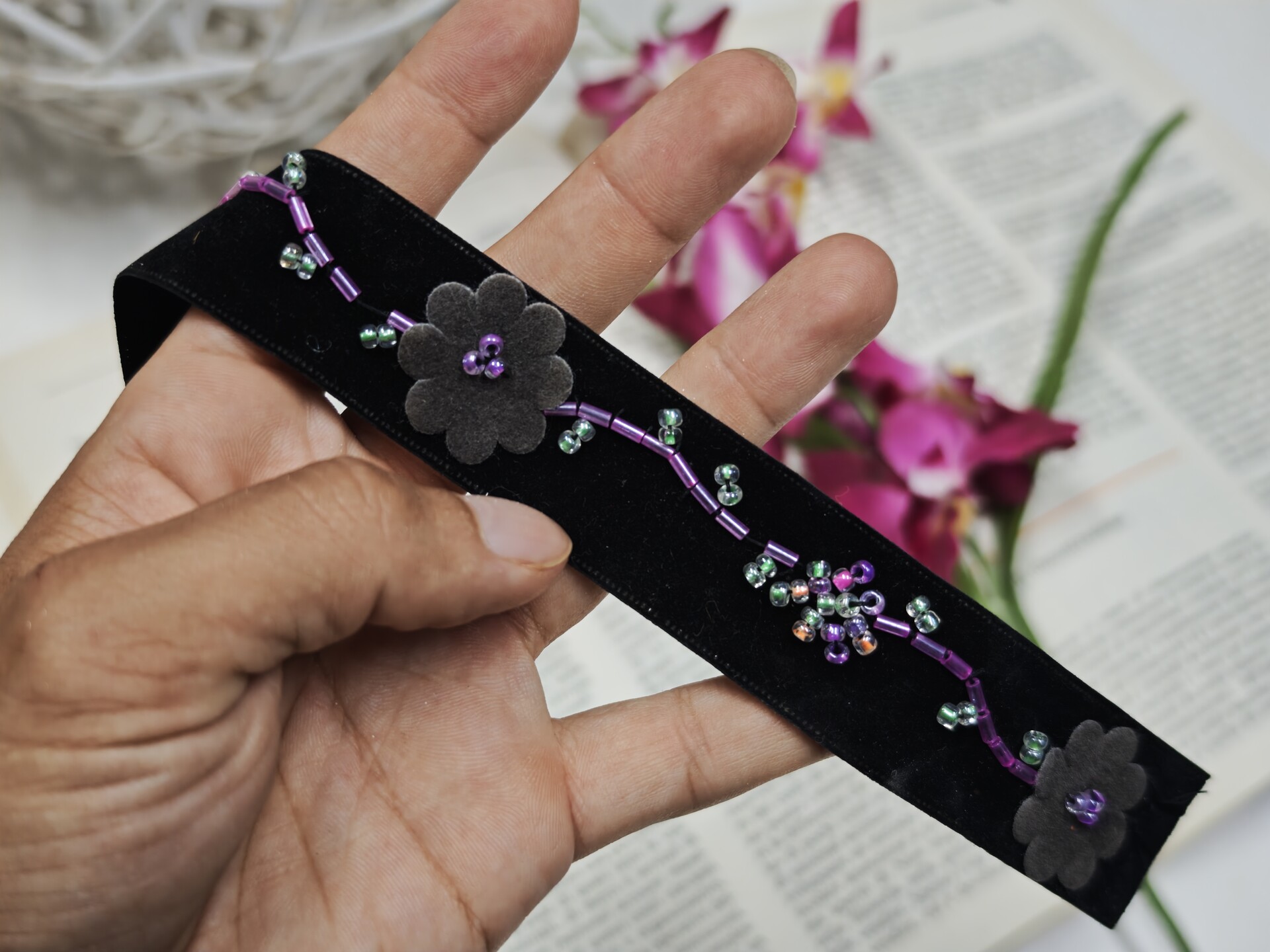 Passamaneria velluto con fiore - Sconto per Fioristi e Aziende - mt. 10
