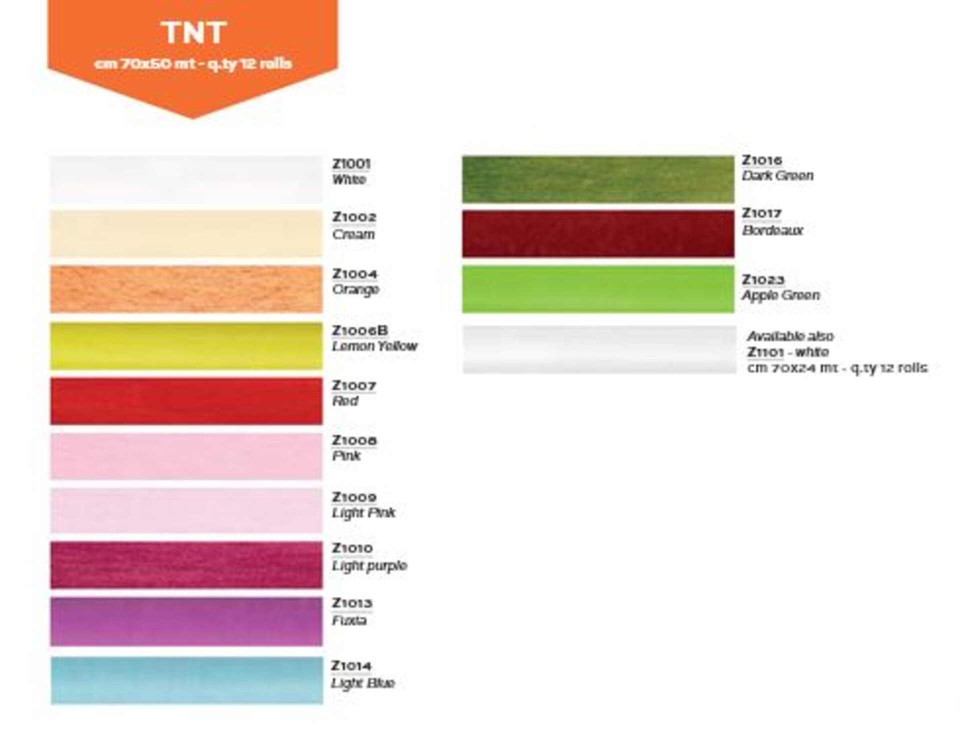 TNT tinta unita H 80 x 25 mt -  Sconti per Fioristi e Aziende - Gr. 80 al metro quadro