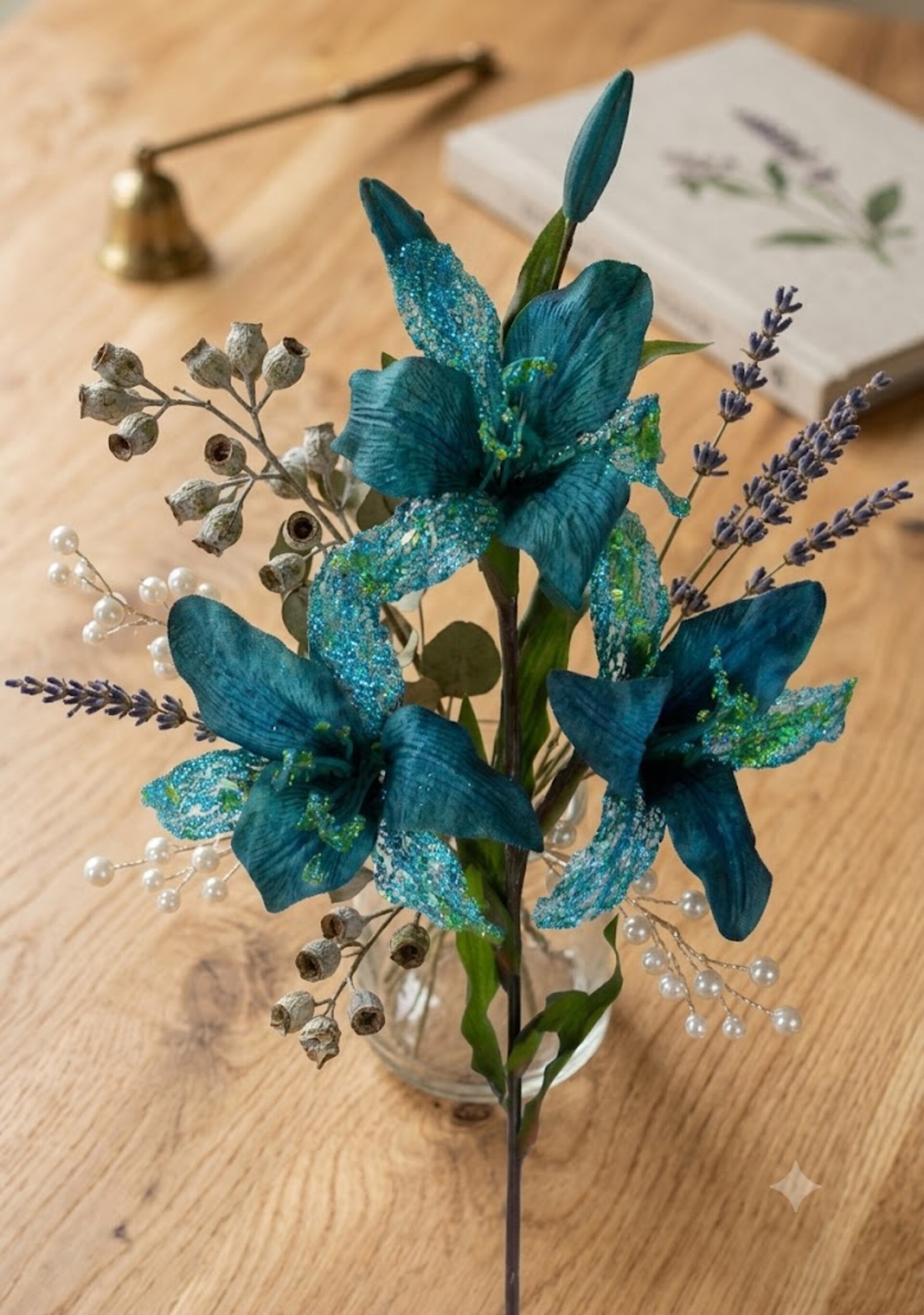 Lillium x 3 in Velluto Turchese H 90 con lustrini - Sconti per Fioristi e Aziende