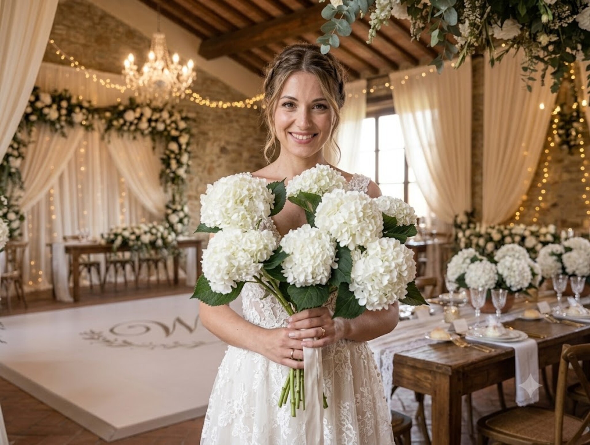 Ortensia x 1 H 53 Bianca  - Sconti per Fioristi e Aziende . in poliester