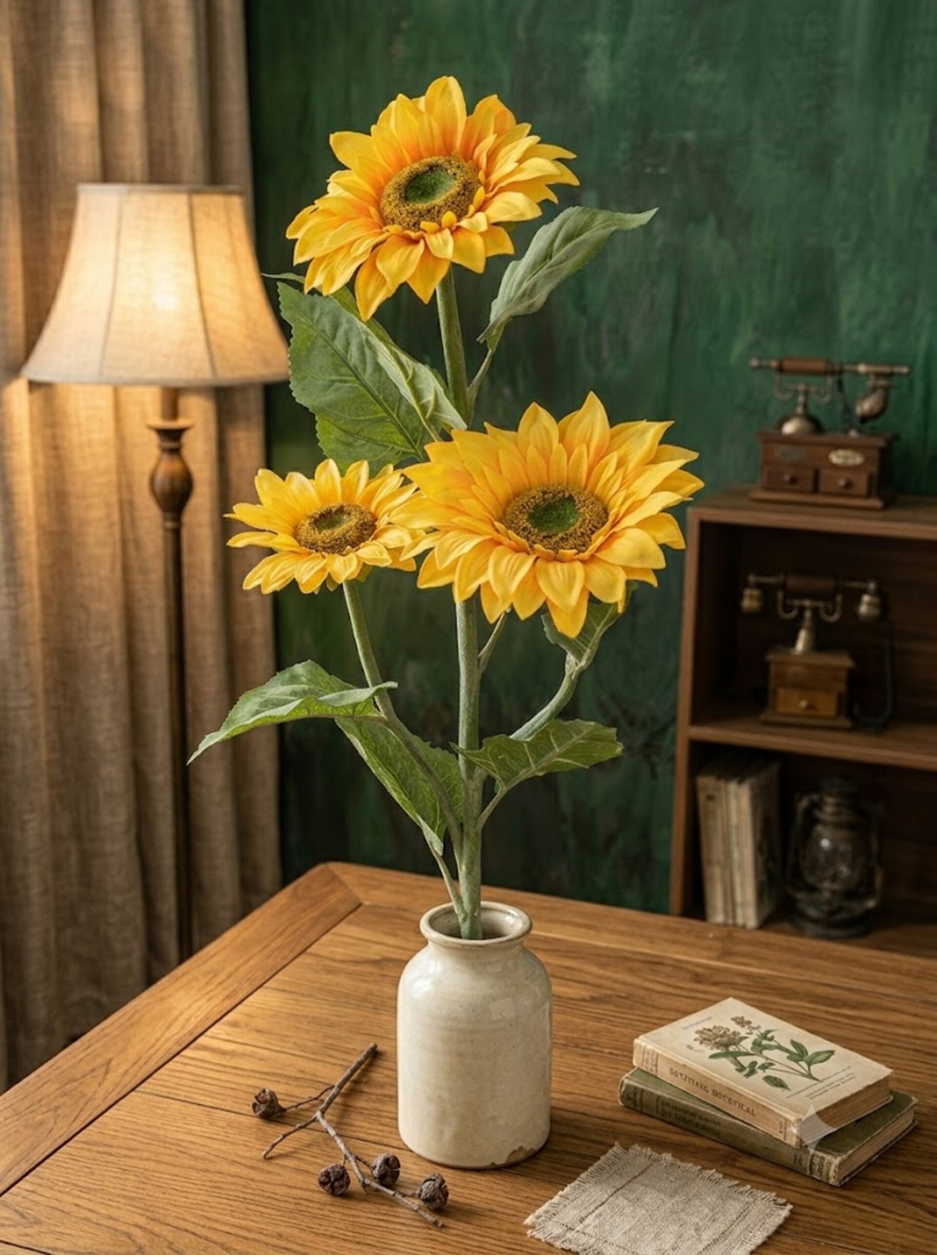 Girasole Artificiale x 3 Large Stem - Sconti per Fioristi e Aziende . - in poliestere