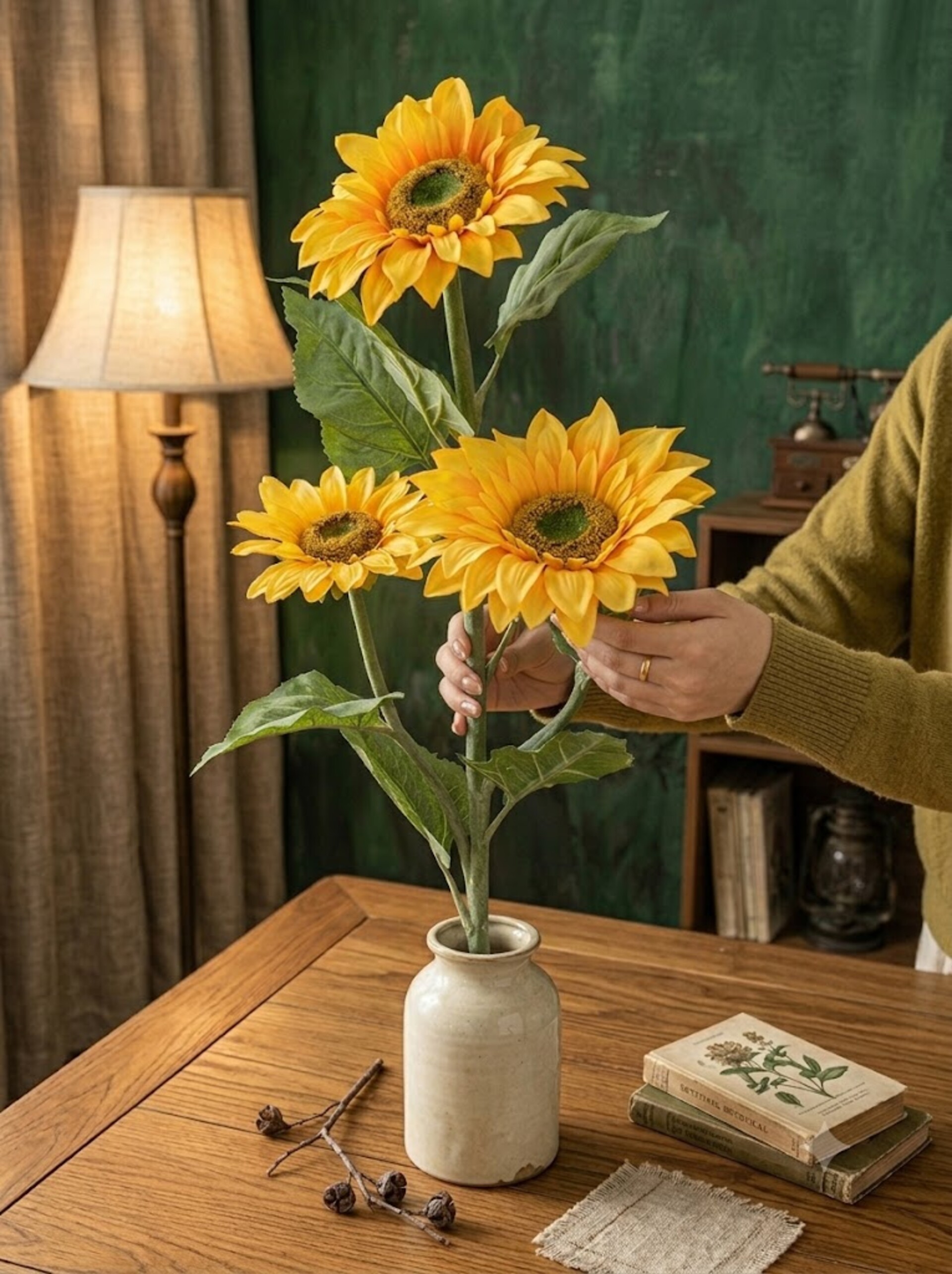 Girasole Artificiale x 3 Large Stem - Sconti per Fioristi e Aziende . - in poliestere