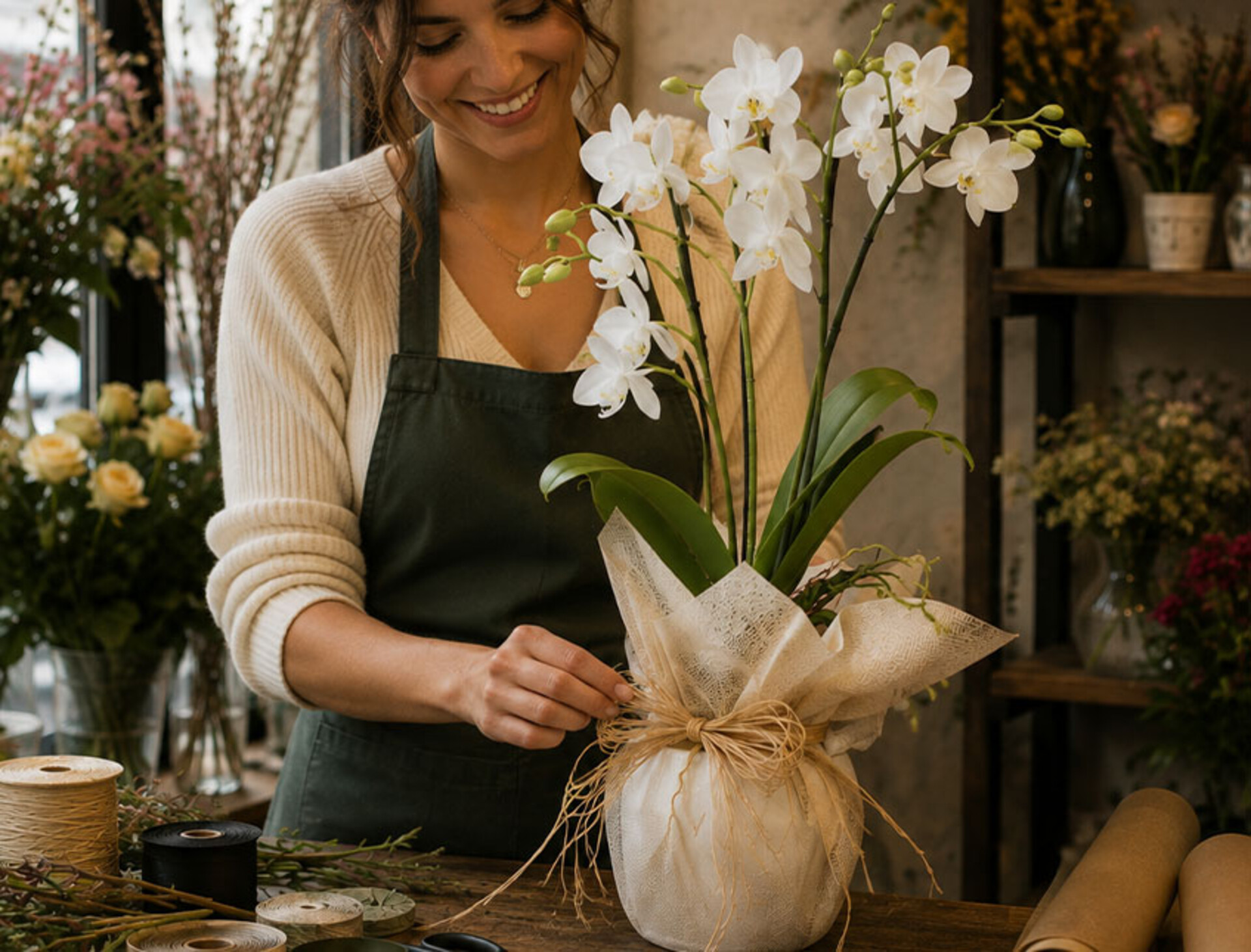 Orchidea Dendrobie con vaso H 40 cm in diversi colori Sconti per Fioristi, Wedding e Aziende .