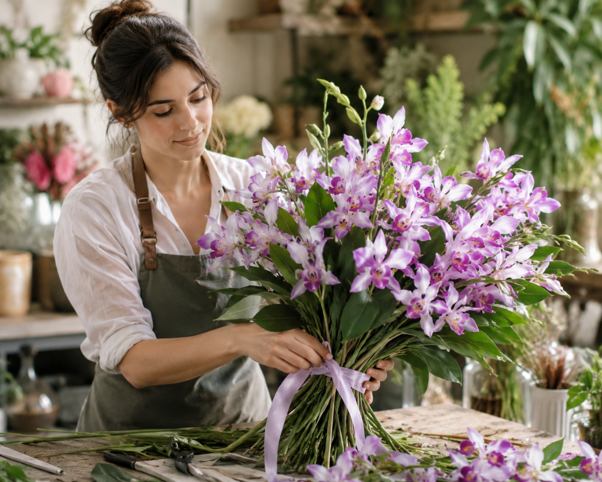 Orchidea Artificiale x 7 H 60 - Sconti per Fioristi e Aziende . in polyester