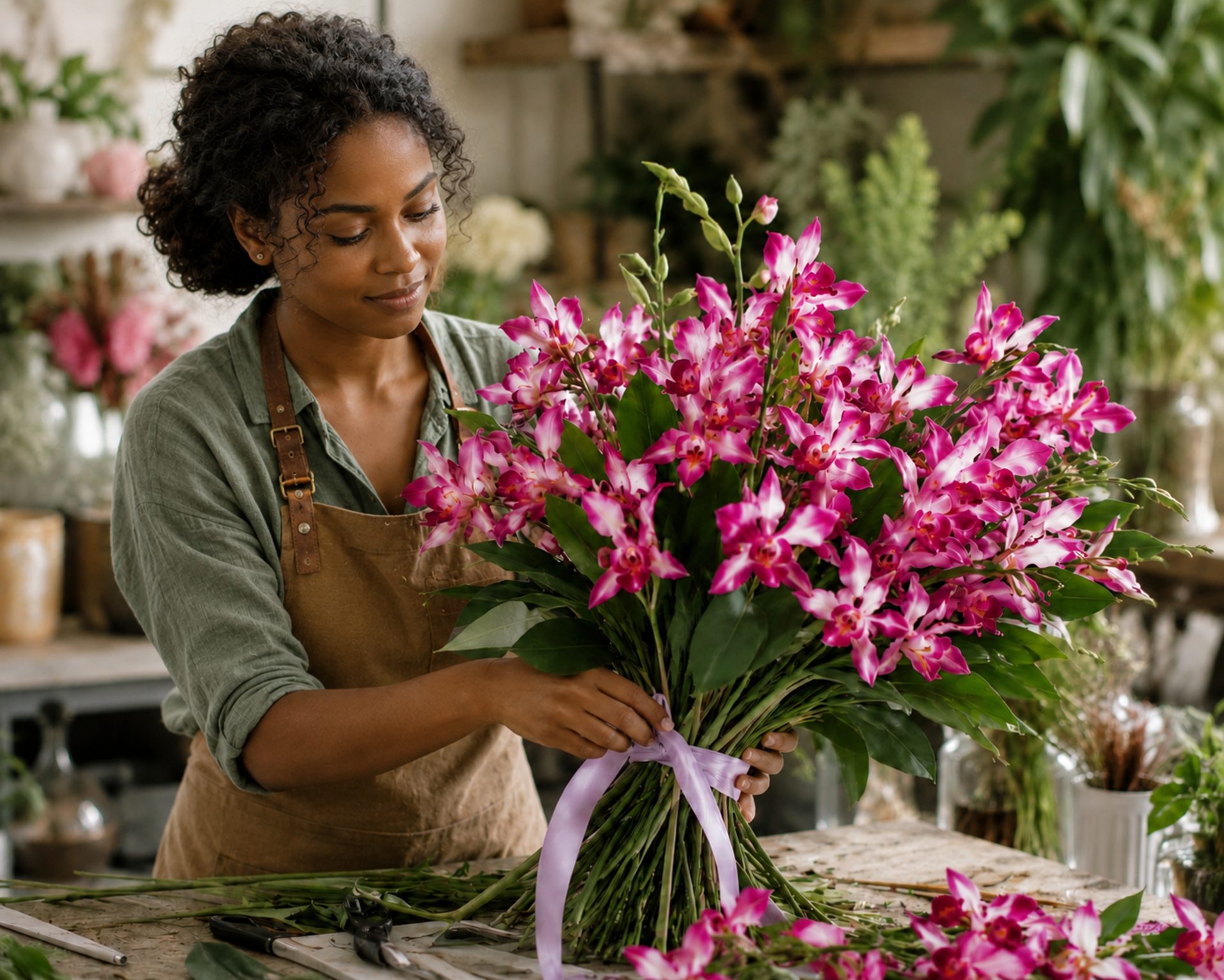 Orchidea Artificiale x 7 H 60 - Sconti per Fioristi e Aziende . in polyester