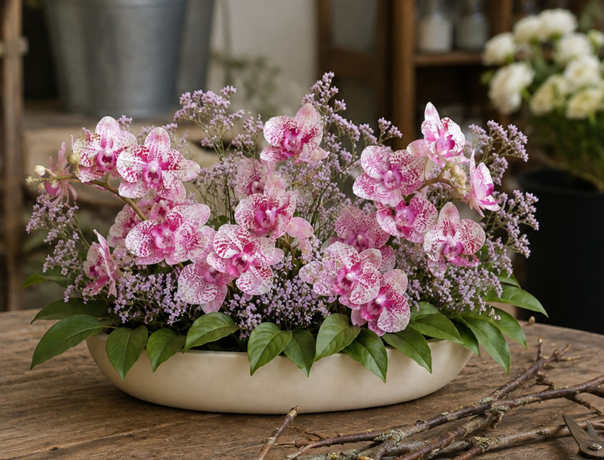 Phalenopsis x 9 in poliester - Sconti per fioristi e aziende . - Real touch