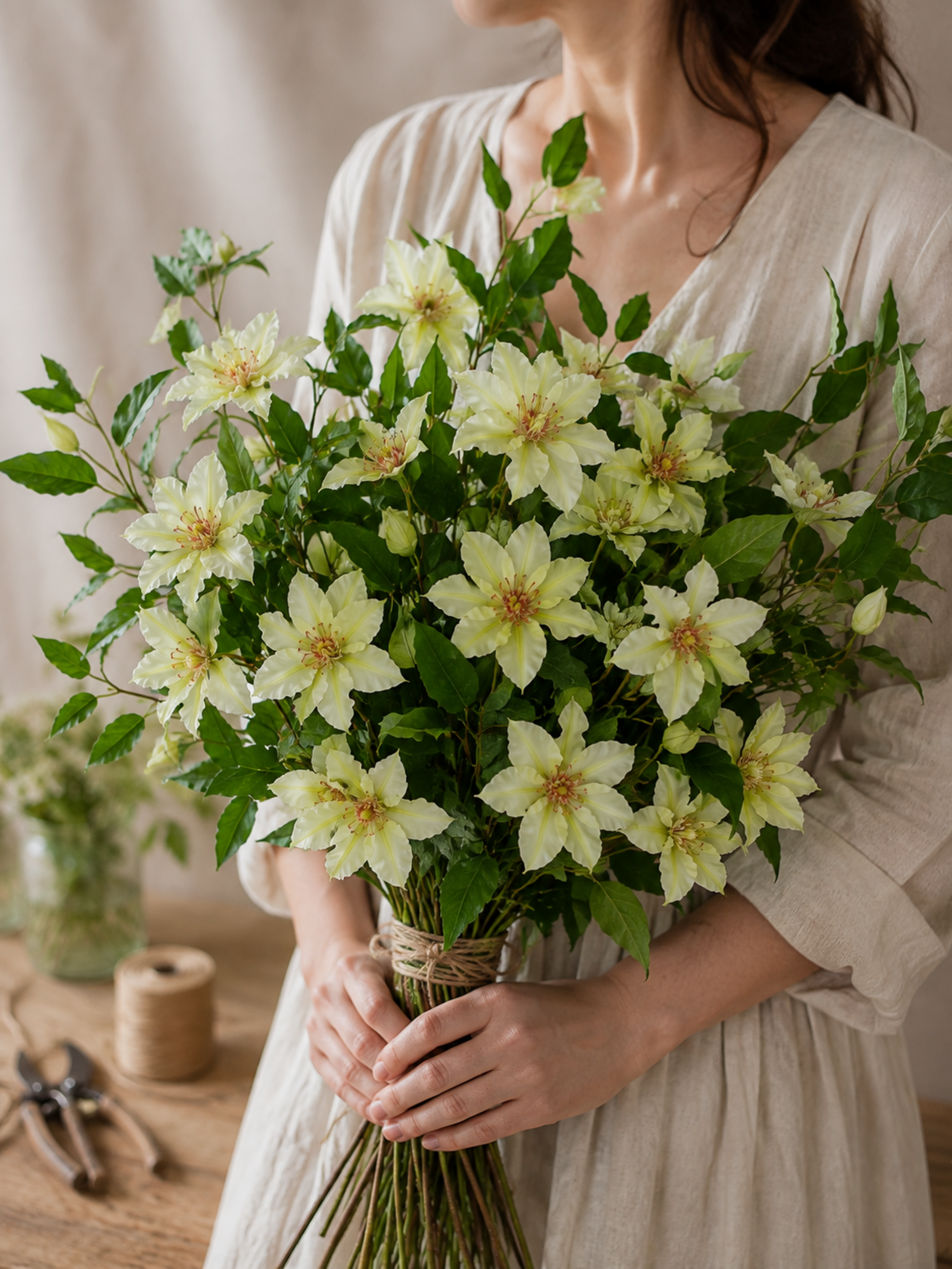 Clematis Fiorita x 3 in poliester - Sconti per Fioristi e Aziende - Artificiale