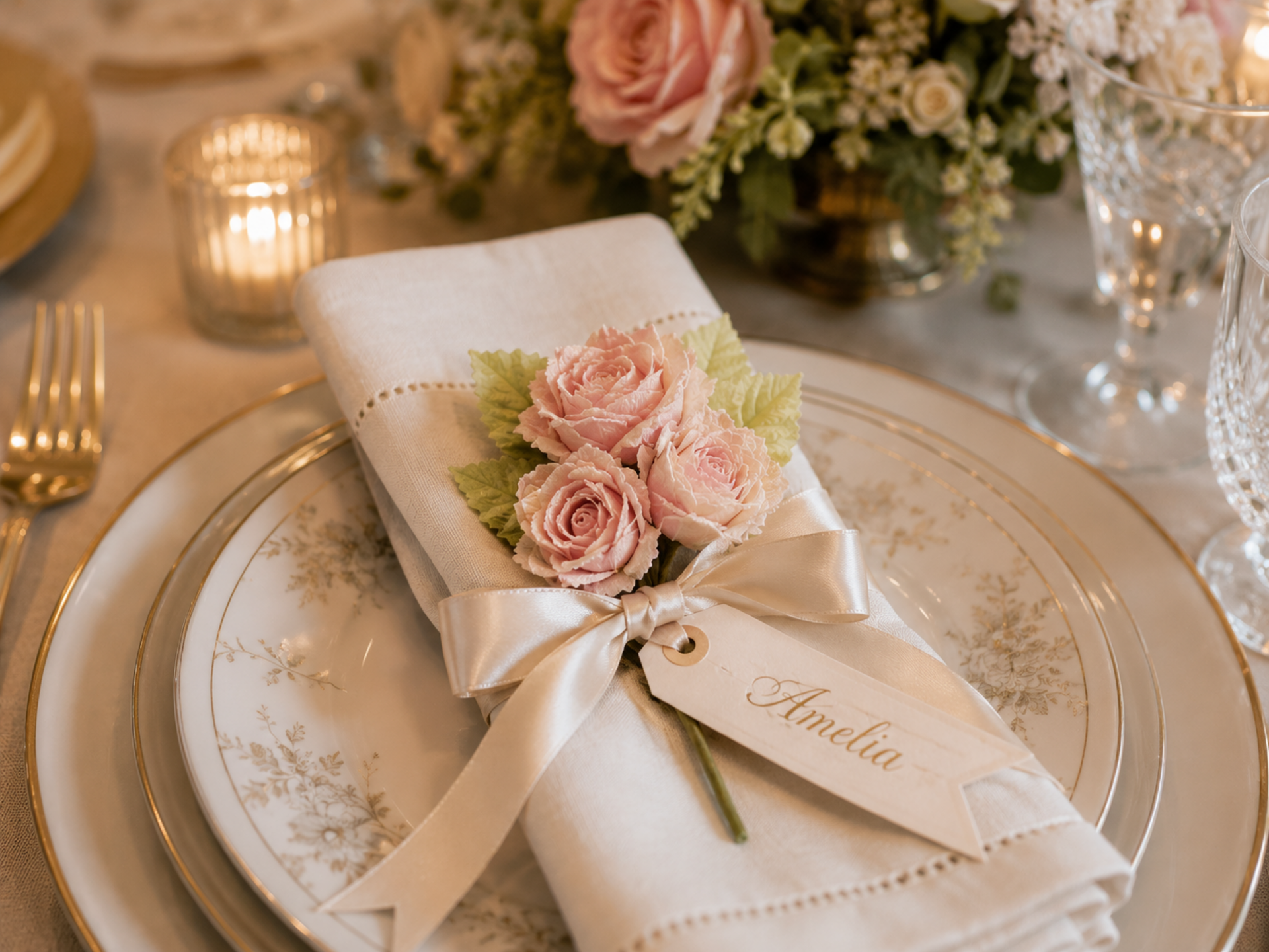 Rose x 3 in organza medie - Sconto per Fioristi e Aziende - Artificiali